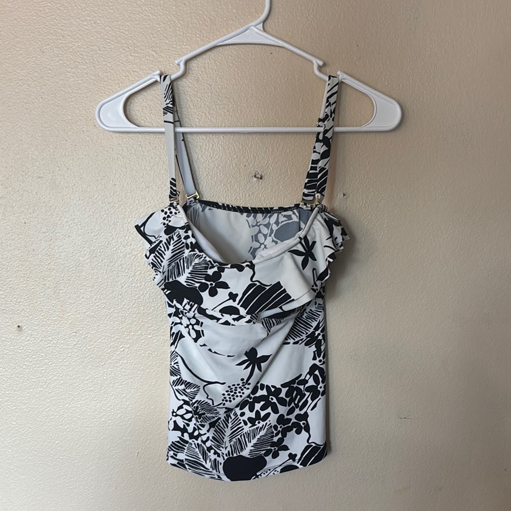 Island Waves Black and White Floral Women's  Swim Top Medium